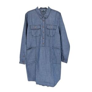 Duluth Trading Rootstock Chambray Shirt Dress Pockets Utility Organic Cotton XL‎